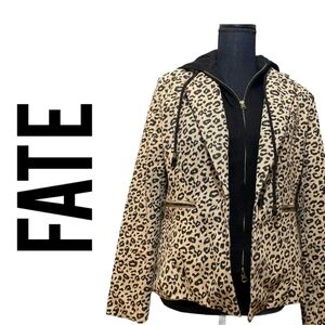 Fate Denim Leopard Two in One Hoodie Jacket Size M. New No Tag